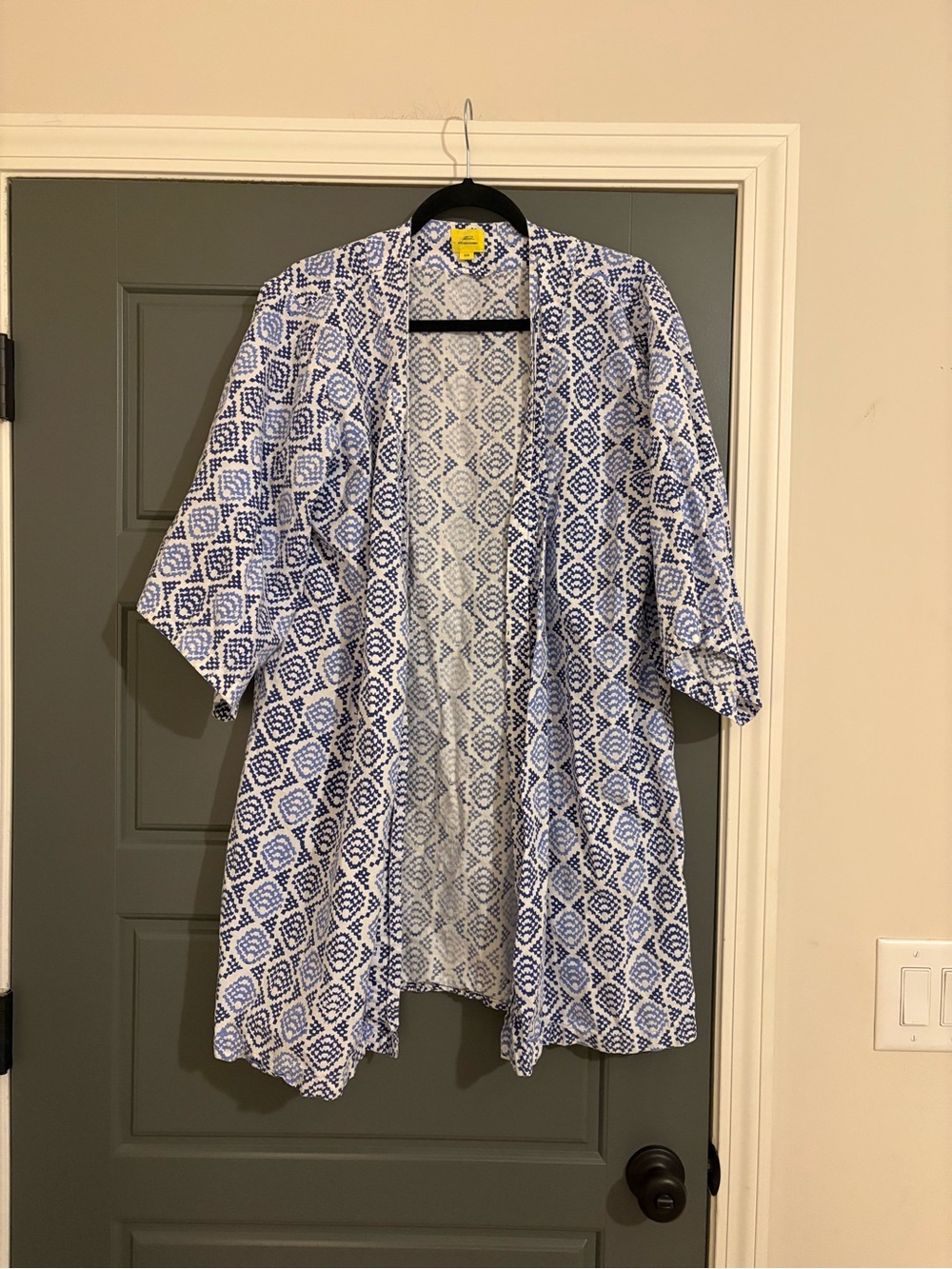 Roller Rabbit Blue White Printed Cotton Kimono Cover Up OS